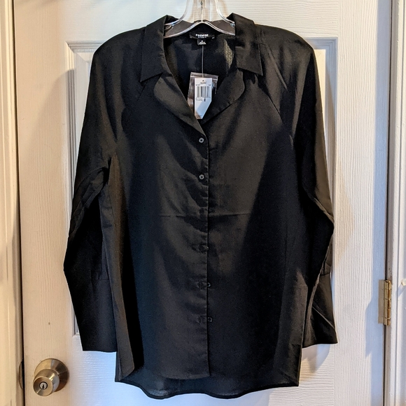 🆕WT Premise Studio Oversized Black Button Down Blouse - Picture 1 of 5